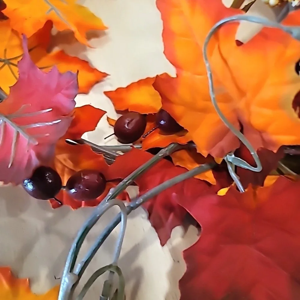 2 piece 6ft Red/Orange/Green Maple Leaf+ Berry Accents Garland-Fall Autumn Decor